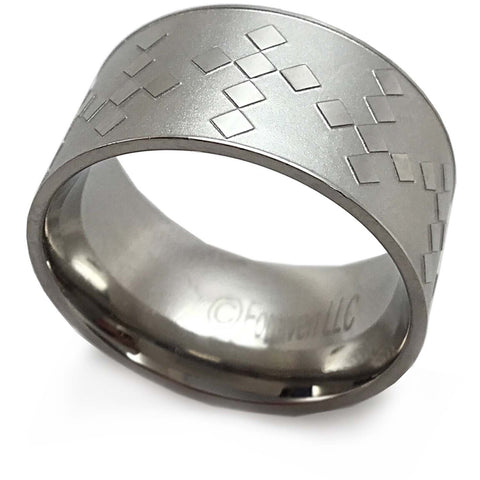 Cross Ring Pixel Design Wide Mens Band - Forgiven Jewelry
