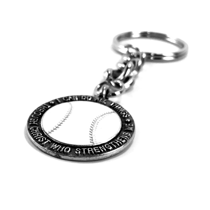 Phil 4:13 Baseball Key Chain Antique Silver - Forgiven Jewelry