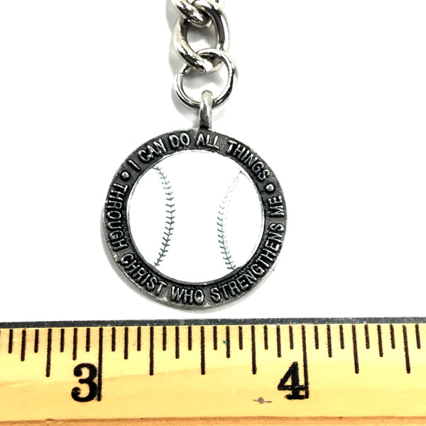 Phil 4:13 Baseball Key Chain Antique Silver - Forgiven Jewelry