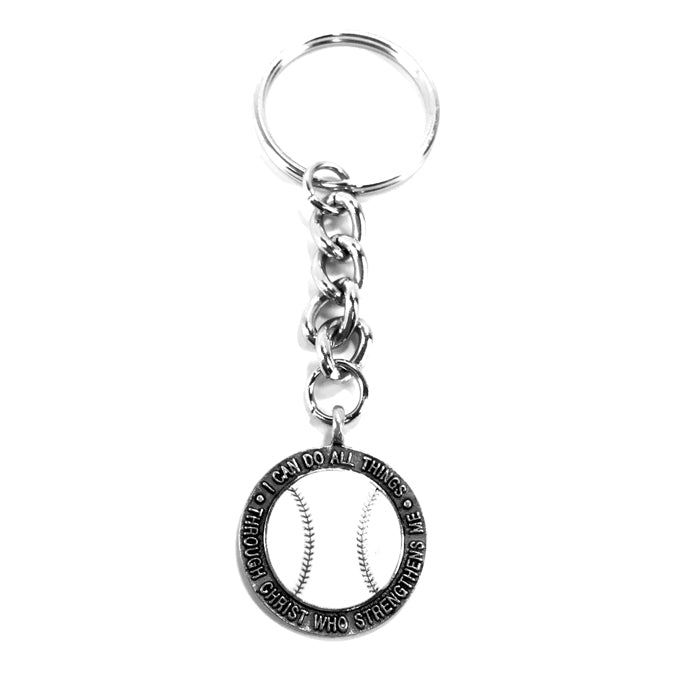 Phil 4:13 Baseball Key Chain Antique Silver - Forgiven Jewelry