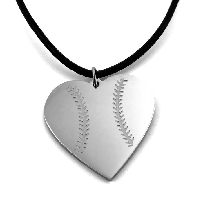 Baseball Heart Necklace on Leather - Forgiven Jewelry